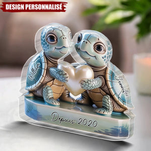 Plaque Acrylique Personnalisée – Couple de Tortues Amoureuses