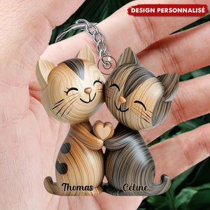 Porte-clés Chats Enlacés – Cadeau d’Amour Personnalisé avec Prénoms