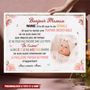 Toile Personnalisée “Bonjour Maman” – Message d’Amour de Bébé à Maman