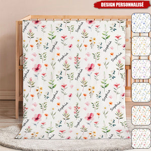 Couverture Personnalisée à Motifs Floraux – Cadeau Doux et Élégant pour Enfants, Bébés ou Adultes