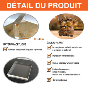 Plaque Acrylique Personnalisée – Couple de Yacks Amoureux avec Prénoms Gravés