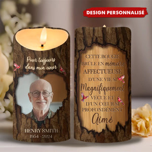 Bougie LED Commémorative Personnalisée – Motif Bois avec Photo et Texte