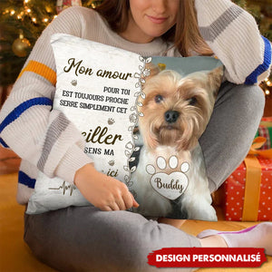 Coussin Personnalisé avec Photo de Chien et Message d’Amour – Cadeau Émotionnel et Réconfortant