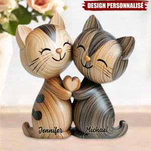 Adorables Chats en Couple – Plaque Acrylique Personnalisée en Forme de Chat