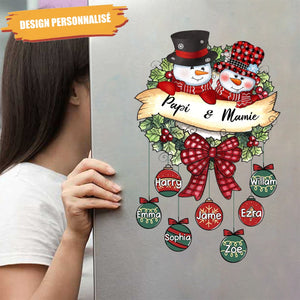 Autocollant Personnalisé de Noël – Famille Bonhommes de Neige avec Prénoms