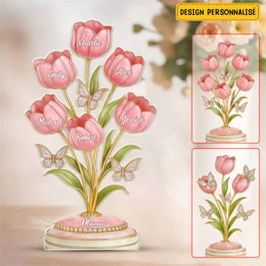 Statue Personnalisée de Tulipes et Papillons - Cadeau Unique pour Maman ou Mamie