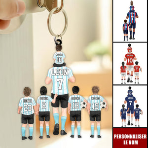 Porte-clés Équipe de Football Personnalisé – Papa et Enfants avec Prénoms et Numéros