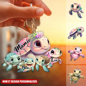 Porte-Clés Tortue Personnalisé – “Mamie & Ses Petites Tortues” avec Prénoms