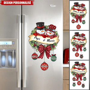 Autocollant Personnalisé de Noël – Famille Bonhommes de Neige avec Prénoms