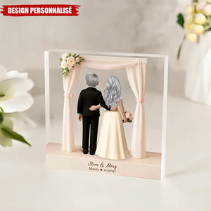 Plaque Acrylique Personnalisée – Mariage Romantique Sous l’Arche Florale