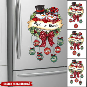 Autocollant Personnalisé de Noël – Famille Bonhommes de Neige avec Prénoms