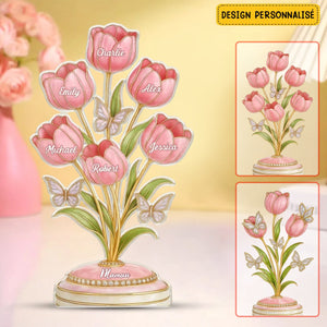 Statue Personnalisée de Tulipes et Papillons - Cadeau Unique pour Maman ou Mamie