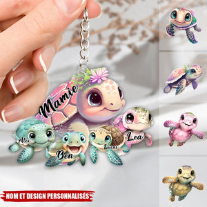 Porte-Clés Tortue Personnalisé – “Mamie & Ses Petites Tortues” avec Prénoms