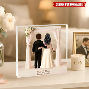 Plaque Acrylique Personnalisée – Mariage Romantique Sous l’Arche Florale