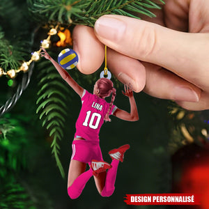 Ornement de Noël Personnalisé – Joueuse de Volley-Ball avec Nom et Numéro