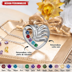 Collier Cœur Personnalisé avec Pierres de Naissance – Cadeau Unique pour Famille et Amis