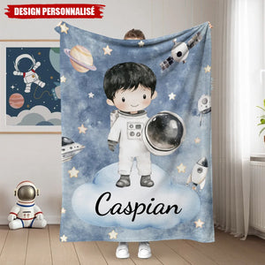 Couverture personnalisée – Astronaute Enfant avec Nom – Cadeau Douillet pour Passionnés d’Espace
