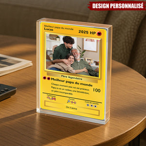 Plaque Acrylique Personnalisée Style Carte de Jeu - Cadeau Unique pour Papa