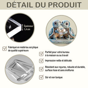 Plaque Acrylique Personnalisée – Couple de Tortues Amoureuses