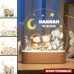 Lampe LED Personnalisée – Animaux de la Savane sous la Lune