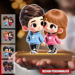 Lampe Acrylique Personnalisée Couple Cartoon – Cadeau Romantique avec Prénoms et Lumière LED