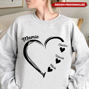 Sweat-shirt Personnalisé avec Cœur et Prénoms – Cadeau Unique pour Mamie