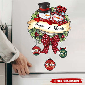 Autocollant Personnalisé de Noël – Famille Bonhommes de Neige avec Prénoms