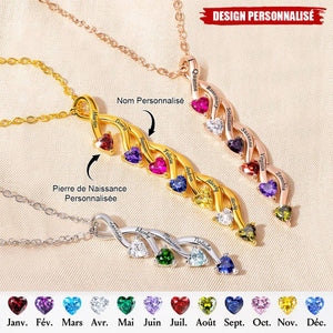 Collier Personnalisé Cœurs et Pierres de Naissance – Cadeau Unique et Élégant