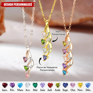 Collier Personnalisé Cœurs et Pierres de Naissance – Cadeau Unique et Élégant