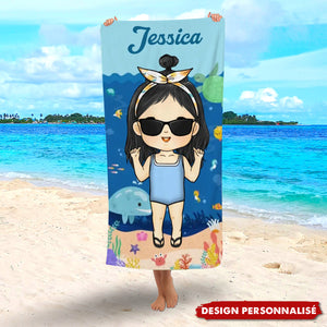 Été, Plage, Piscine, Voyage et Enfant –Serviette de Plage Personnalisée