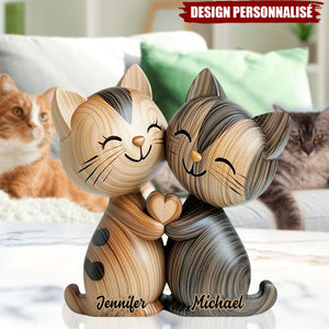 Adorables Chats en Couple – Plaque Acrylique Personnalisée en Forme de Chat