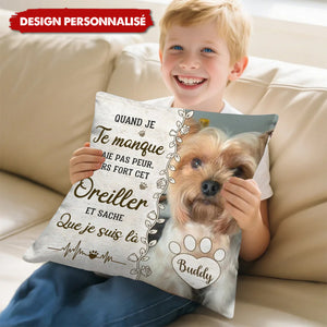 Coussin Personnalisé avec Photo de Chien et Message d’Amour – Cadeau Émotionnel et Réconfortant