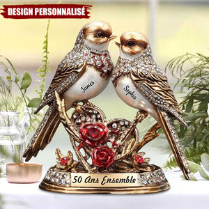 Plaque Acrylique Personnalisée – Oiseaux de l’Amour pour Anniversaire de Mariage