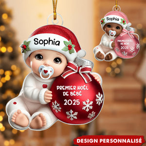 Suspension Acrylique Personnalisée 3D – Bébé à côté d'une boule de Noël