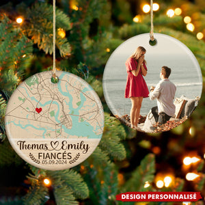 Ornement Céramique Personnalisé – Lieu de Fiançailles avec Photo & Carte