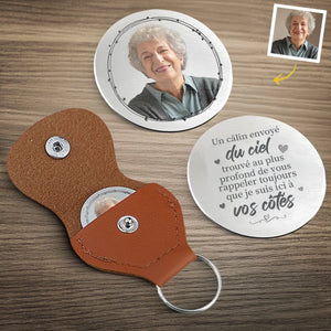 Porte-Clés Commémoratif Personnalisé – “Un Câlin du Ciel” avec Photo et Message Gravé