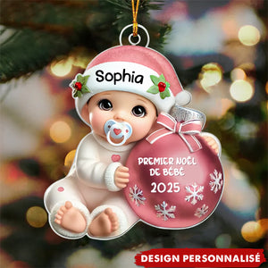 Suspension Acrylique Personnalisée 3D – Bébé à côté d'une boule de Noël