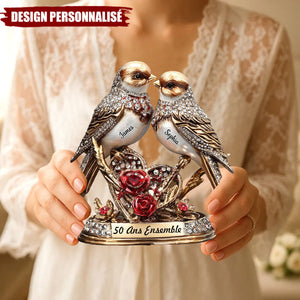 Plaque Acrylique Personnalisée – Oiseaux de l’Amour pour Anniversaire de Mariage