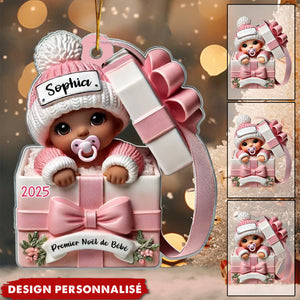 Suspension Acrylique Personnalisée 3D – Bébé dans une Boîte Cadeau – Cadeau pour Nouveau-né