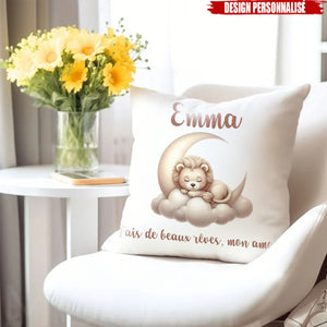 Housse de Coussin Personnalisée - Design Animal Mignon et Nom