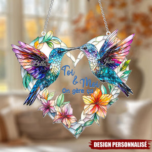 Colibris en Couple – Ornement Attrape-Soleil Personnalisé à Suspendre à la Fenêtre