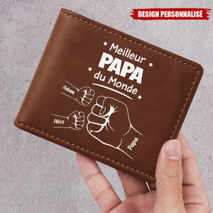 Portefeuille personnalisé "Meilleur Papa du Monde" – Poings entrelacés avec les enfants