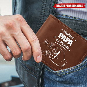 Portefeuille personnalisé "Meilleur Papa du Monde" – Poings entrelacés avec les enfants