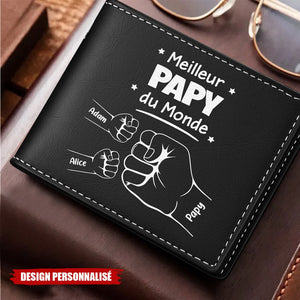 Portefeuille personnalisé "Meilleur Papa du Monde" – Poings entrelacés avec les enfants