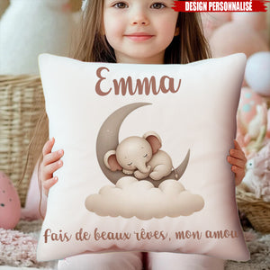 Housse de Coussin Personnalisée - Design Animal Mignon et Nom