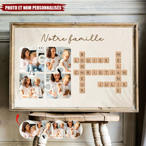 Personnalisé Tableau Scrabble "Notre Famille" avec Photos et Prénoms