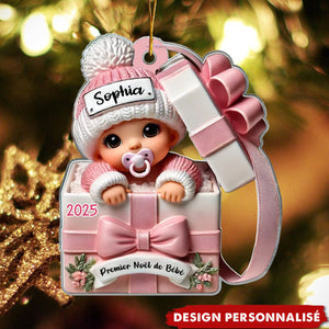 Suspension Acrylique Personnalisée 3D – Bébé dans une Boîte Cadeau – Cadeau pour Nouveau-né