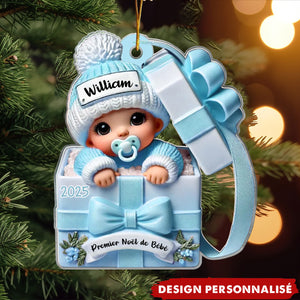 Suspension Acrylique Personnalisée 3D – Bébé dans une Boîte Cadeau – Cadeau pour Nouveau-né