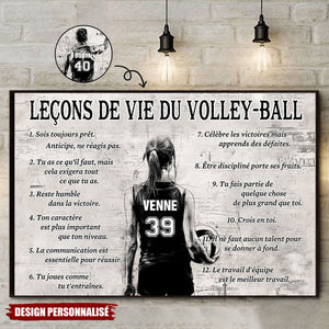 Affiche Personnalisée Leçons de Vie du Volley-ball – Cadeau pour les Amoureux du Volley-ball