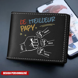 Portefeuille personnalisé – Le Meilleur Papa avec Poings et Prénoms des Enfants